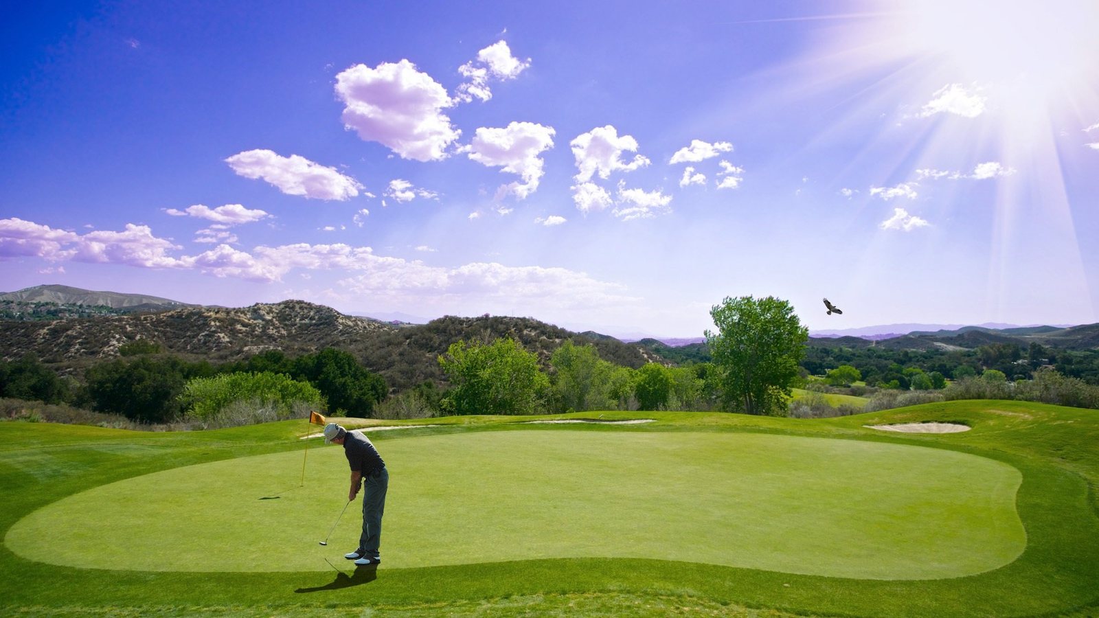 Sunlit putting green